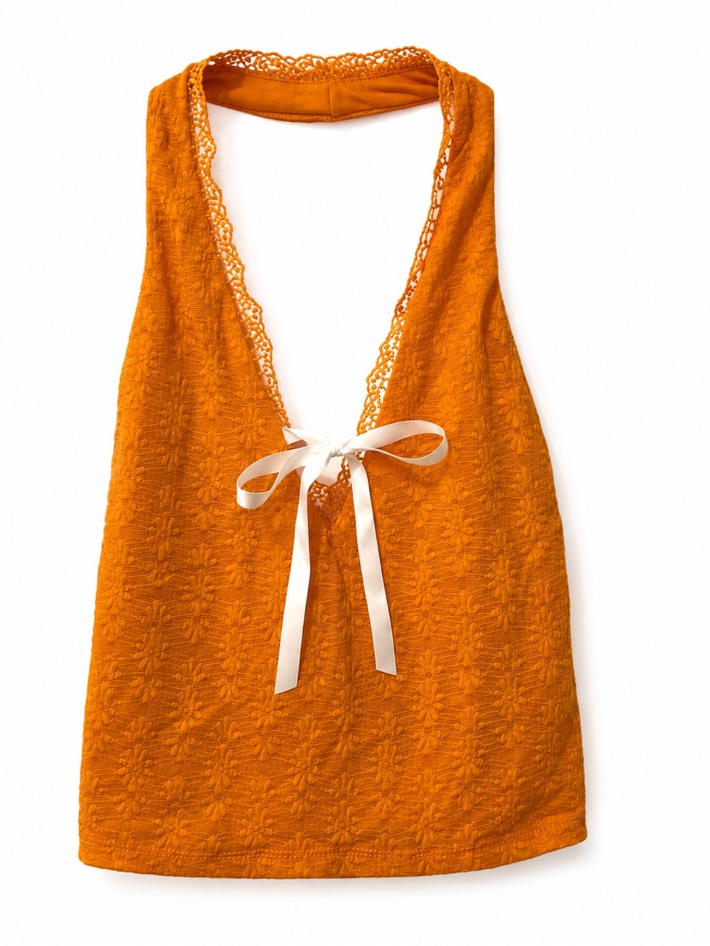 Wild Fable Orange Lace Halter Tank Top XXL Romantic Feminine Bow Front coquette